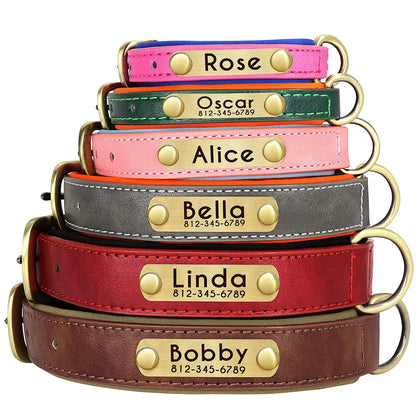 Coleira Personalizada em Pele PU para Cães – Com Placa Gravada Gratuita / Personalized PU Leather Dog Collar – Free Engraved Nameplate