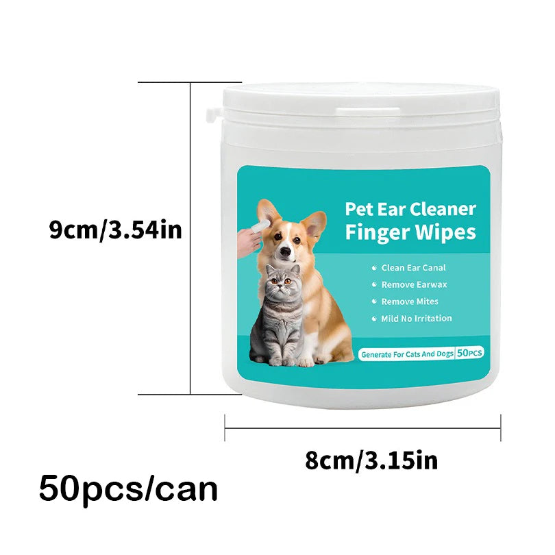 Toalhitas de Limpeza para Ouvidos de Cães e Gatos – Remoção de Cera e Ácaros / Pet Ear Cleaning Finger Wipes for Dogs & Cats – Ear Care & Wax Removal