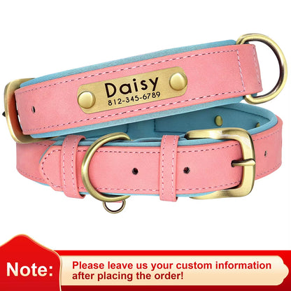 Coleira Personalizada em Pele PU para Cães – Com Placa Gravada Gratuita / Personalized PU Leather Dog Collar – Free Engraved Nameplate