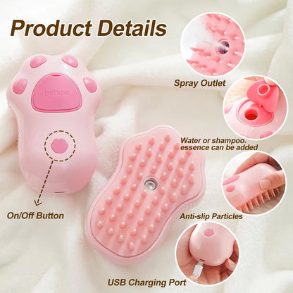 Escova Elétrica 3 em 1 para Cães e Gatos com Pulverização e Massage / 3-in-1 Electric Pet Brush with Spray, Massage & Hair Removal