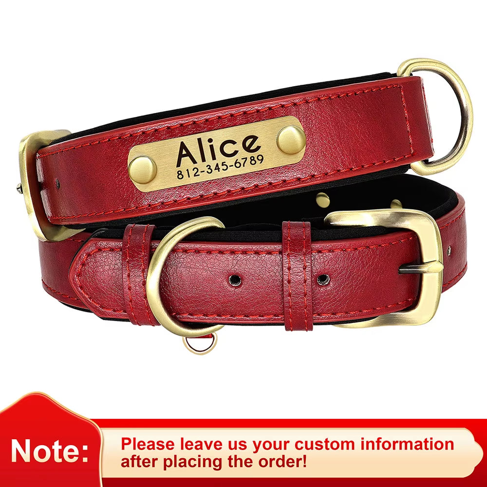 Coleira Personalizada em Pele PU para Cães – Com Placa Gravada Gratuita / Personalized PU Leather Dog Collar – Free Engraved Nameplate