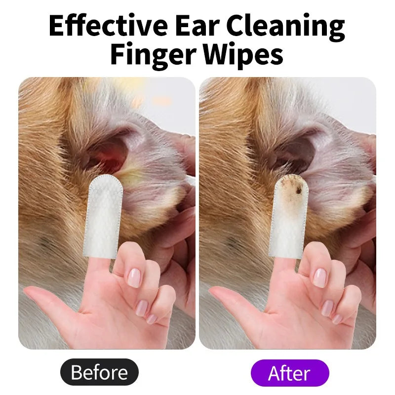 Toalhitas de Limpeza para Ouvidos de Cães e Gatos – Remoção de Cera e Ácaros / Pet Ear Cleaning Finger Wipes for Dogs & Cats – Ear Care & Wax Removal