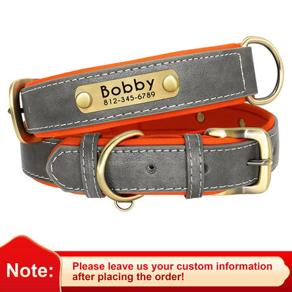 Coleira Personalizada em Pele PU para Cães – Com Placa Gravada Gratuita / Personalized PU Leather Dog Collar – Free Engraved Nameplate