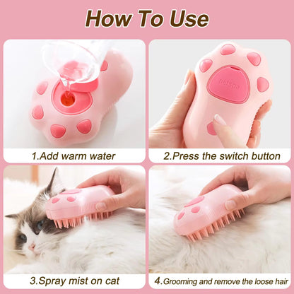 Escova Elétrica 3 em 1 para Cães e Gatos com Pulverização e Massage / 3-in-1 Electric Pet Brush with Spray, Massage & Hair Removal