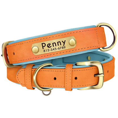 Coleira Personalizada em Pele PU para Cães – Com Placa Gravada Gratuita / Personalized PU Leather Dog Collar – Free Engraved Nameplate