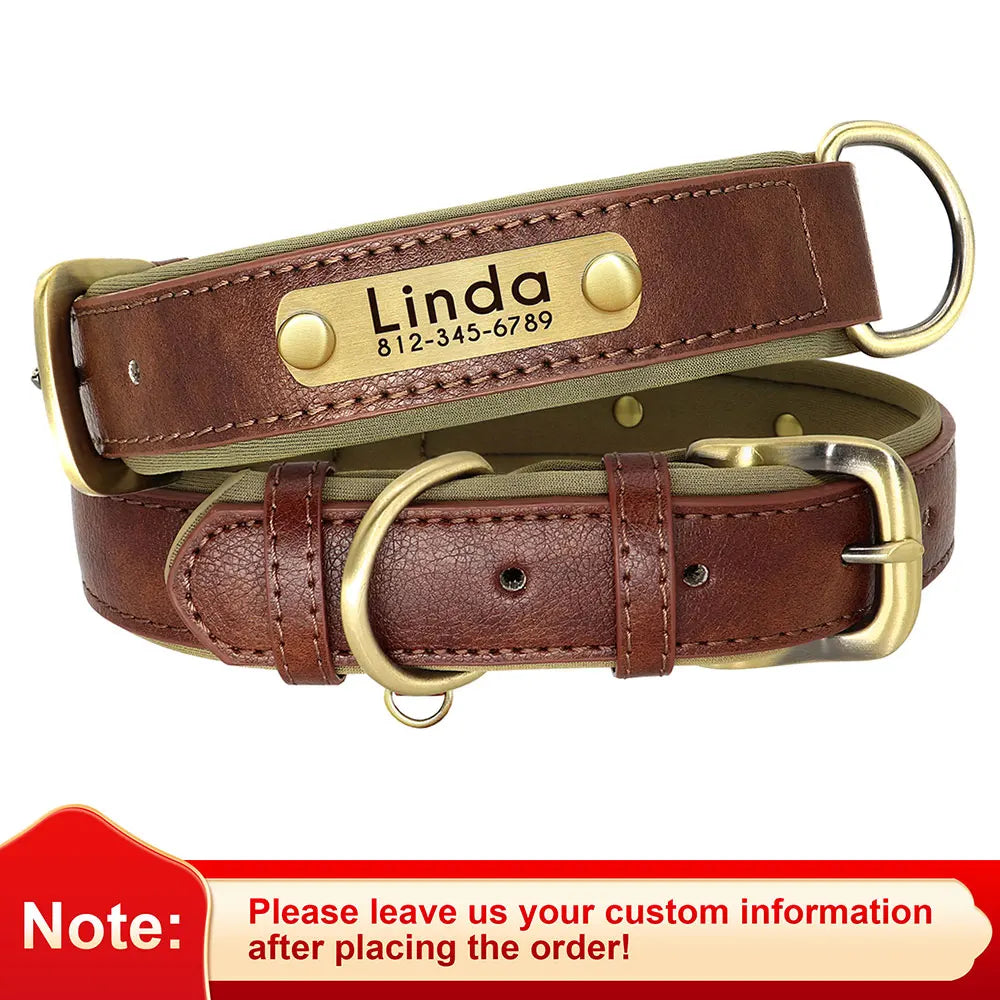 Coleira Personalizada em Pele PU para Cães – Com Placa Gravada Gratuita / Personalized PU Leather Dog Collar – Free Engraved Nameplate