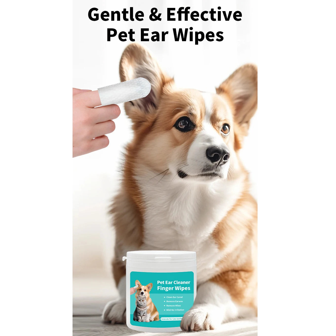 Toalhitas de Limpeza para Ouvidos de Cães e Gatos – Remoção de Cera e Ácaros / Pet Ear Cleaning Finger Wipes for Dogs & Cats – Ear Care & Wax Removal