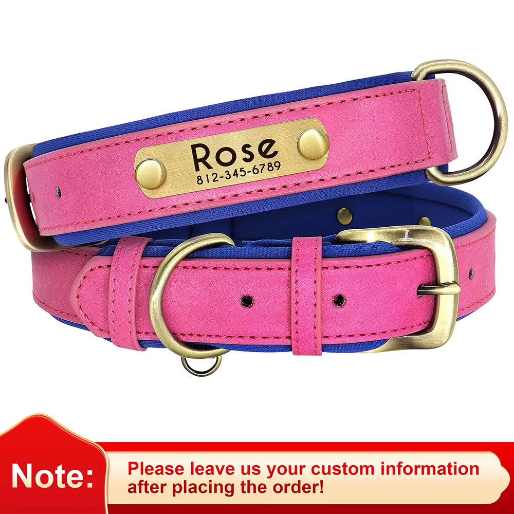Coleira Personalizada em Pele PU para Cães – Com Placa Gravada Gratuita / Personalized PU Leather Dog Collar – Free Engraved Nameplate