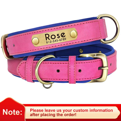 Coleira Personalizada em Pele PU para Cães – Com Placa Gravada Gratuita / Personalized PU Leather Dog Collar – Free Engraved Nameplate
