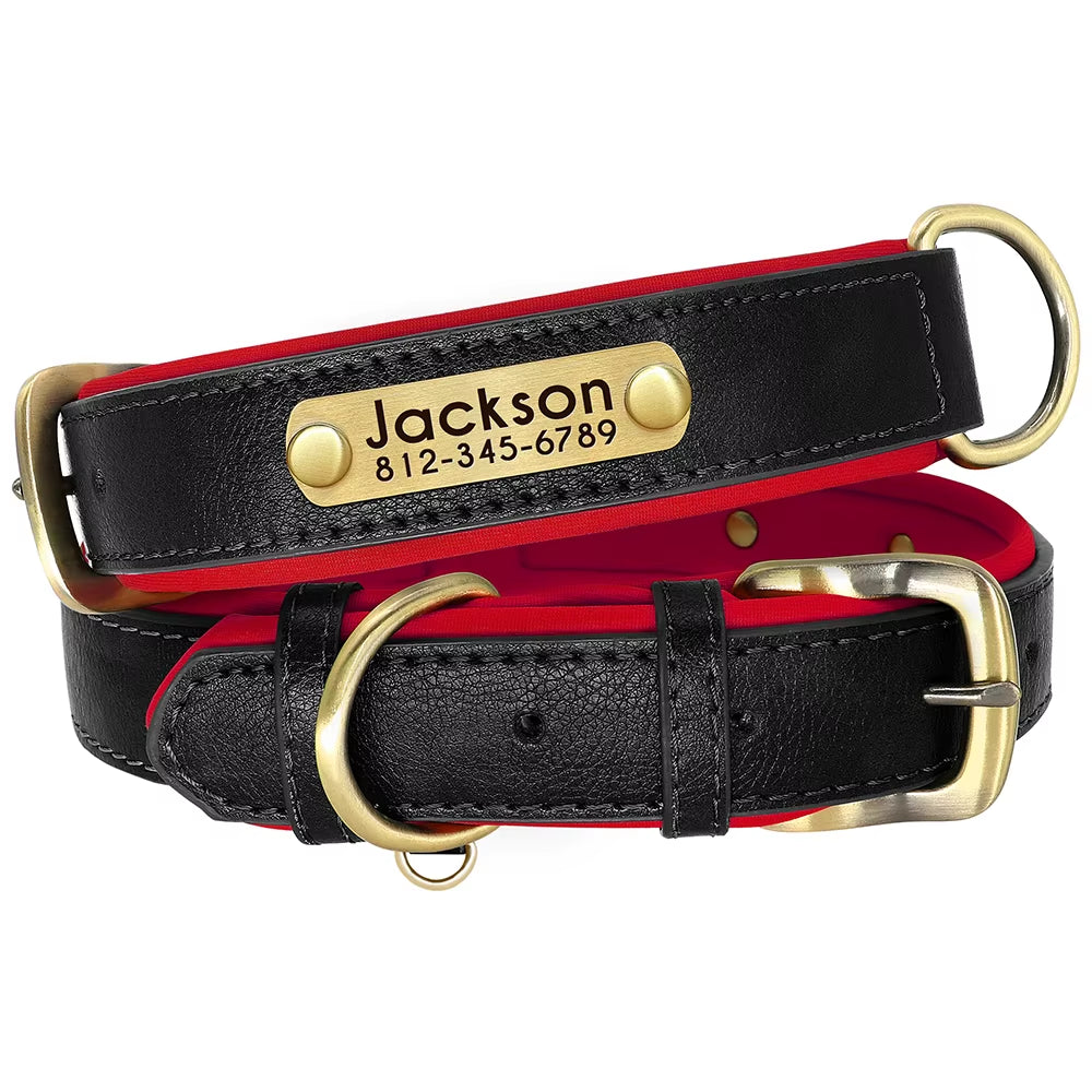 Coleira Personalizada em Pele PU para Cães – Com Placa Gravada Gratuita / Personalized PU Leather Dog Collar – Free Engraved Nameplate