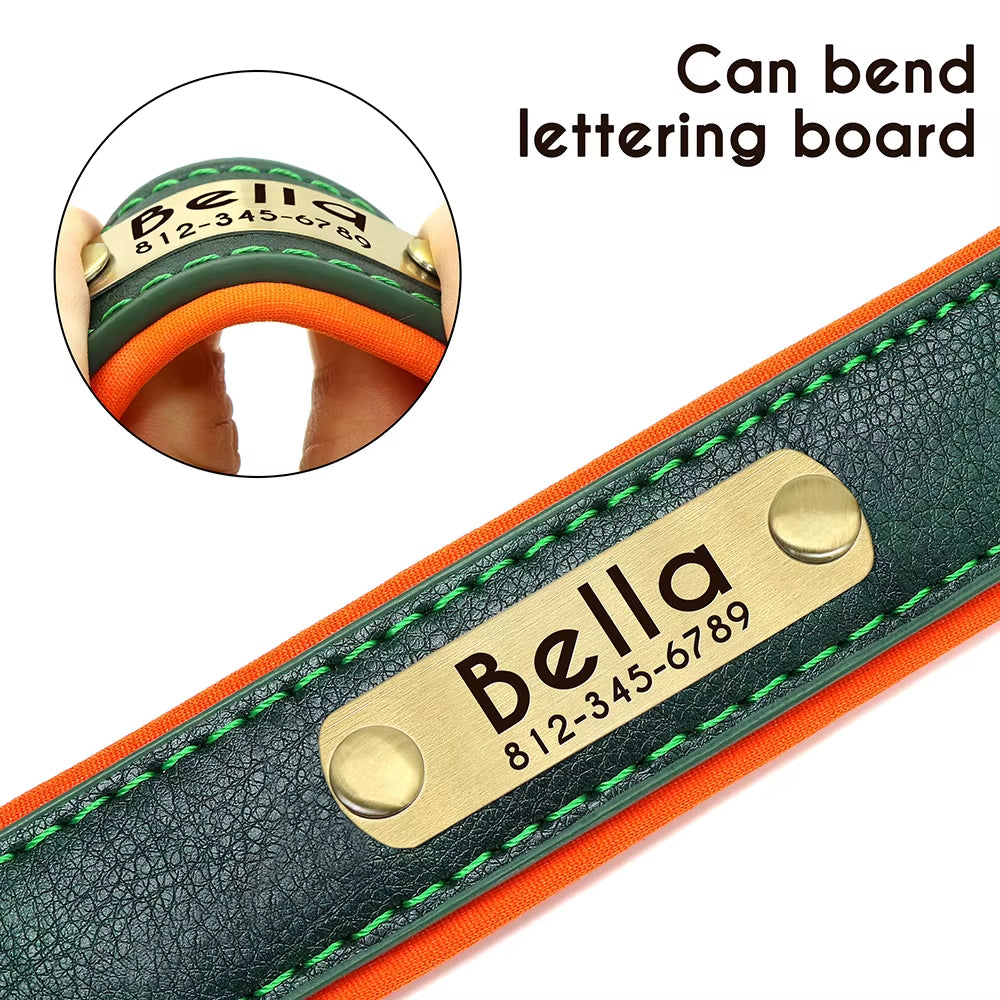 Coleira Personalizada em Pele PU para Cães – Com Placa Gravada Gratuita / Personalized PU Leather Dog Collar – Free Engraved Nameplate