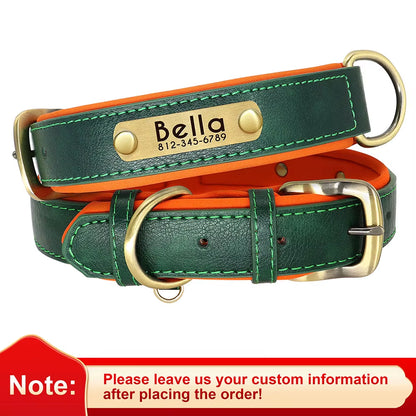 Coleira Personalizada em Pele PU para Cães – Com Placa Gravada Gratuita / Personalized PU Leather Dog Collar – Free Engraved Nameplate